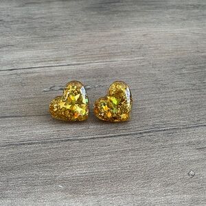Gold Glitter Heart Stud Earrings